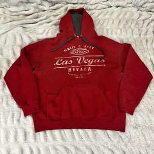 Las Vegas Nevada Hoodie Mens M Red Graphic Pullover Sweatshirt Fruit of the Loom